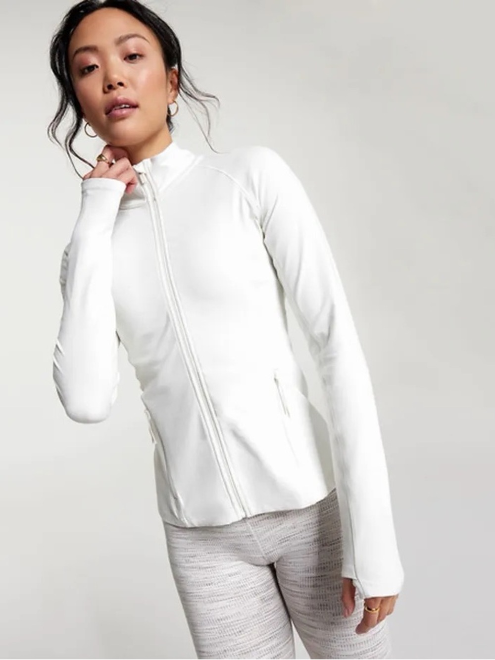 CALIA White Full Zip Mock Neck Raglan Track Active Jacket with Thumbholes L